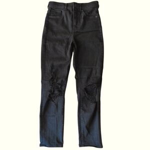 Express Slim Super High Rise Black Jeans Pants, Distressed, Women's 0R